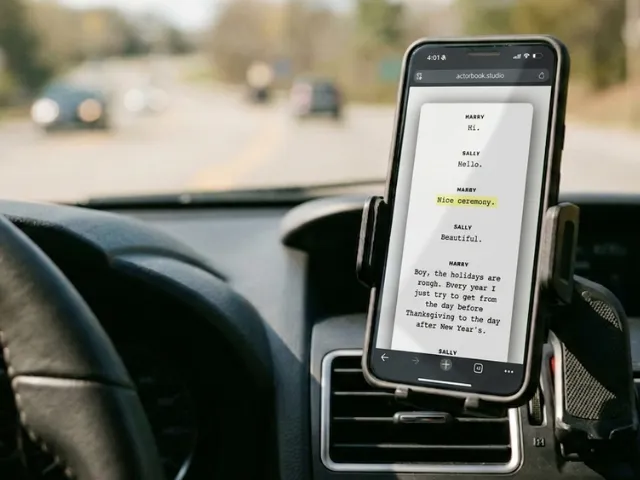 ActorBook rehearsal on a phone mounted in a car